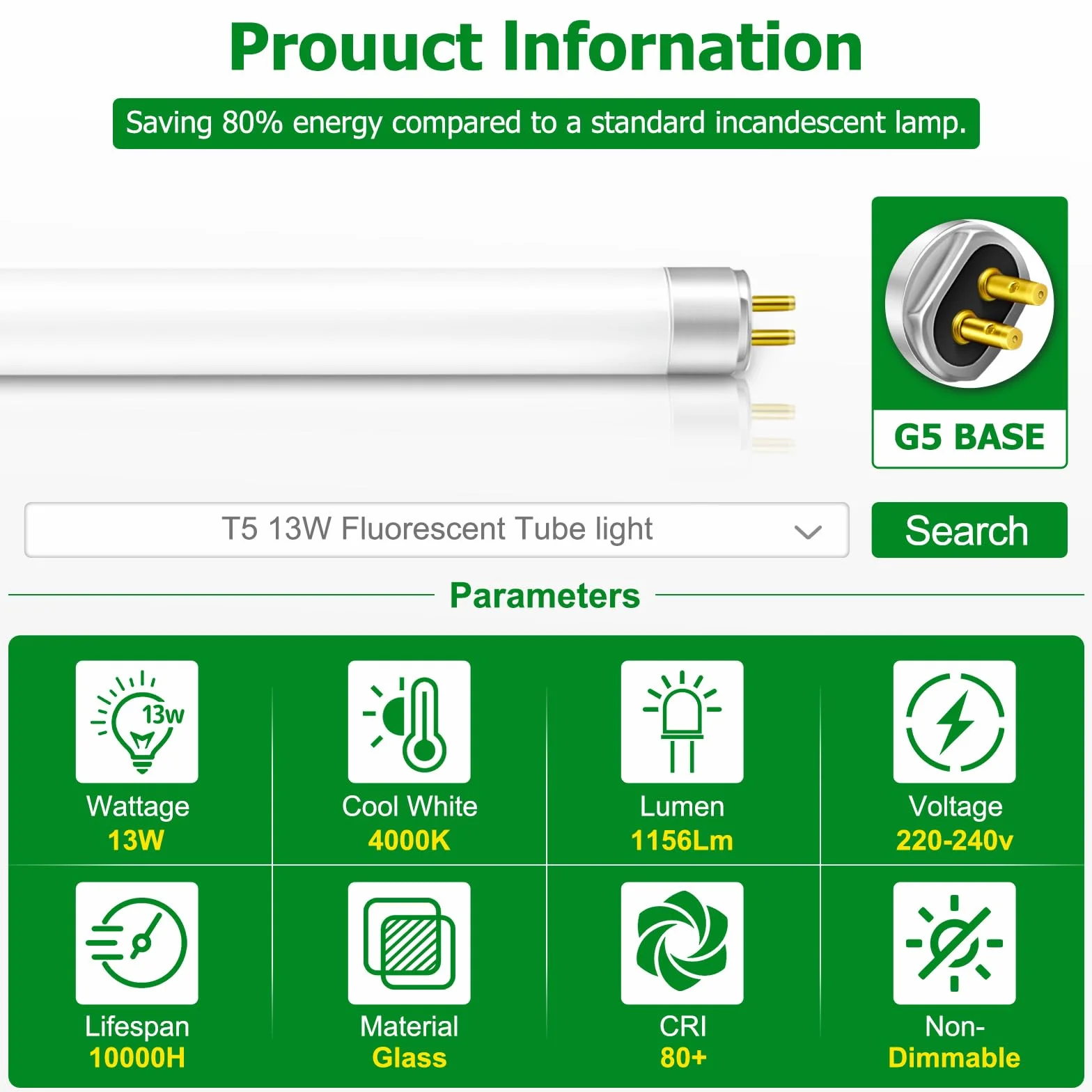 Ddlisu Tubi Fluorescenti T5 13W 517mm,T5 Tubo Luminoso a Risparmio Energetico, Lampadine CFL Bianco Freddo 4000K, Attacco G5 a 2 pin, per Luci di Emergenza e Luci a Striscia, 1 Pezzi