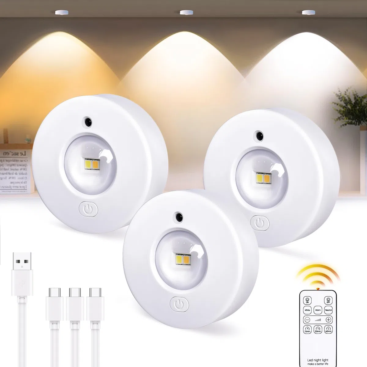 Luce LED Sottopensile Notturna USB con Touch e Telecomando, Spot LED Batteria Senza Filo 3000K/4000K/6500K Timer Magnetico per Armadio Cucina Corridoi Scale Vetrina