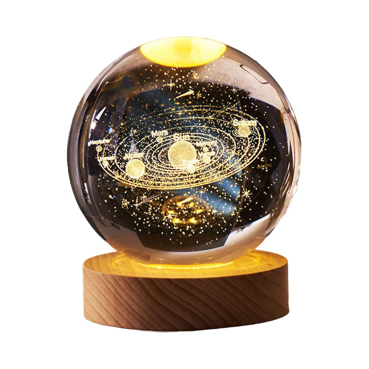 Shop-UP! Lampada Sistema Solare 3D sfera di cristallo grande, con base e luce a led USB, confezione regalo inclusa, lampada notturna