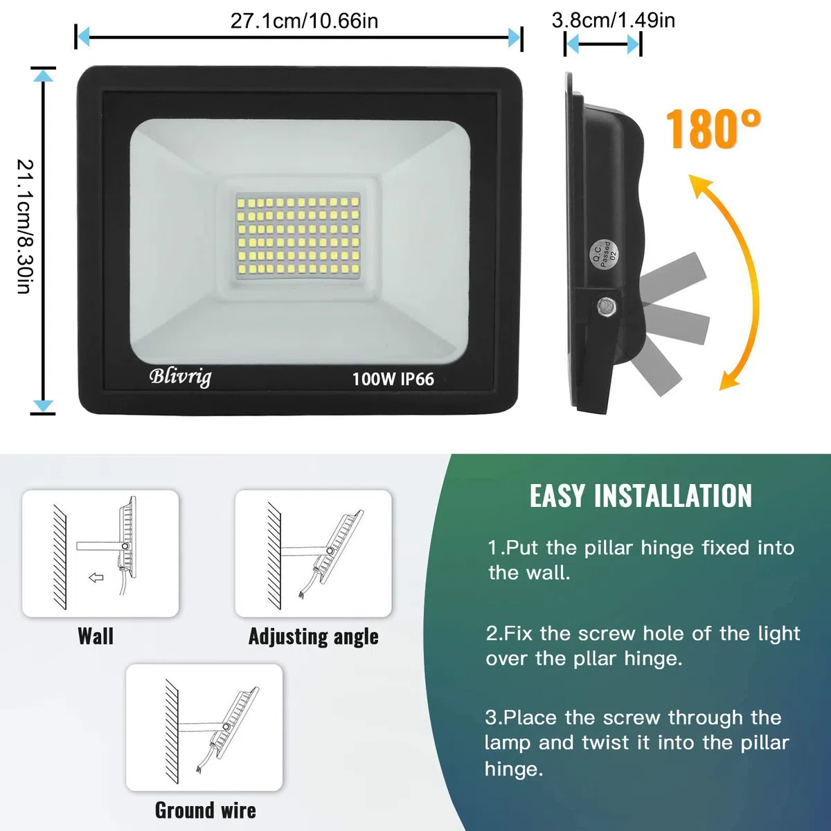 100W Faretto LED da Esterno, Faro LED Esterno Bianco Caldo 3000K, 10000LM Faro LED Parete, Impermeabile IP66 Luce di Sicurezza per Casa Cortile Cantiere Giardino Garage