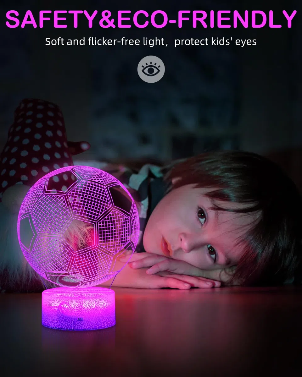 Yulado Luci Notturna 3D, Lampade 3D Illusione Ottica Luce Notturna con 16 Cambi di Colore e Telecomando, Regalo de Calcio per Bambini 7 anni maschio