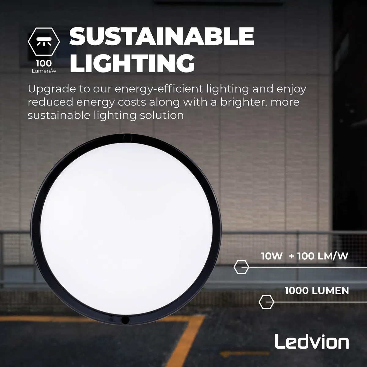 Ledvion - Plafoniera LED Soffitto, IP65, 10W, 1000Lm, 2700/4000/6000 K, Nero, 220-240V, Lampada da Cantina, Lampada da Parete, Interno, Esterno