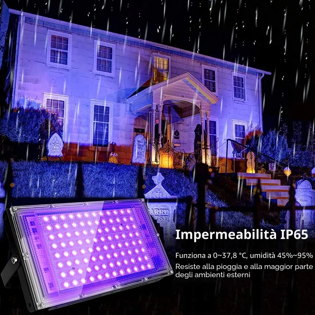 CREATESTAR LED Luce Nera 100W, Faro UV LED IP65 Impermeabile Faretto UV con 1,5m Spina, Lampada per Festa Glow, Acquario, Bar, Poster Fluorescente, Halloween, Discoteca (100W(1PCS))