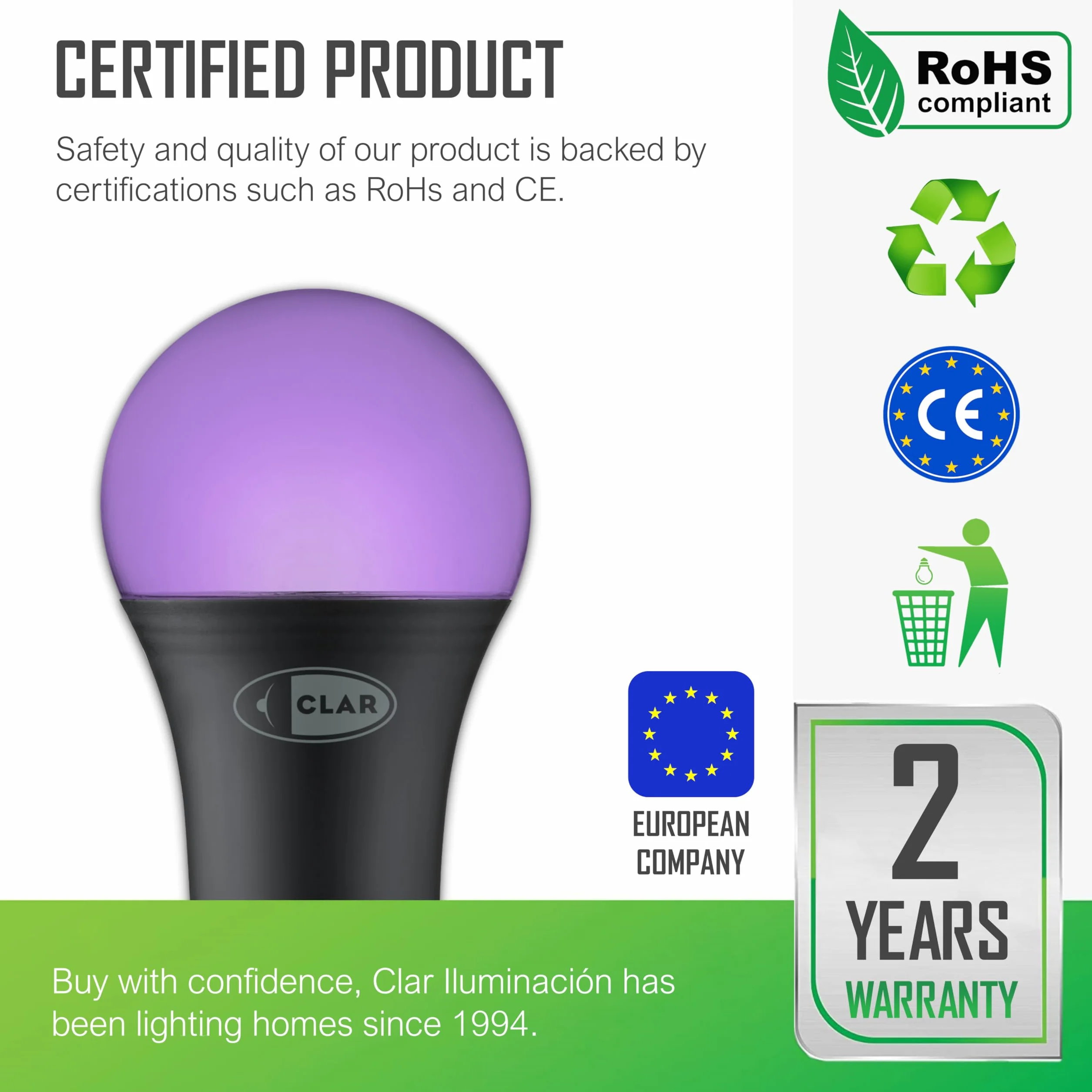 CLAR Luce nera LED – Disco Black Light Lamp, lampadina UV E27, 10 W (confezione da 5)