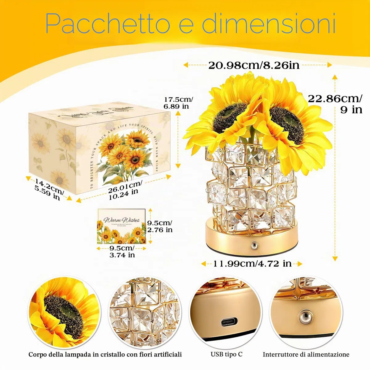Idee Regalo Donna, Mamma, Amica, Fidanzata - Fiori Lampada Girasole Artificiale, Luce Notturna Ricaricabile, Regali per Compleanno, Festa Della Donna, Mamma, Soprammobili Moderni per Camera da Letto