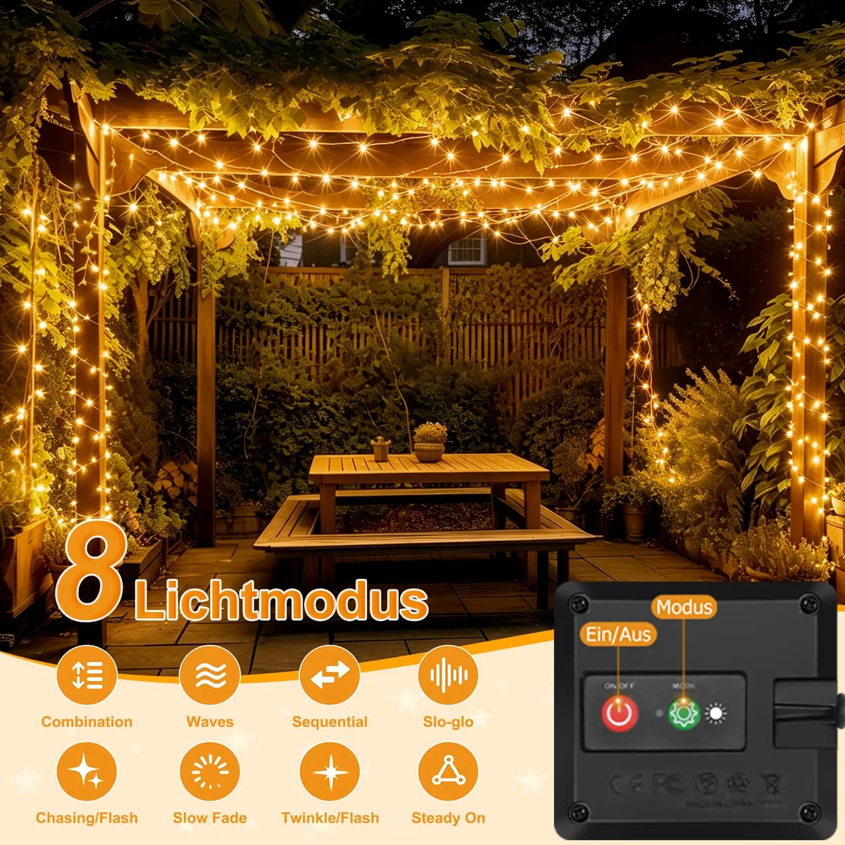 litogo [4 Pacchi] Catena Luminosa Esterno Solare, 12m 120 LED Luci Solari Esterno 8 Modalità Impermeabili Filo di Rame Luci Lucine per Giardino, Natale, Patio, Cancello, Matrimonio, Festa