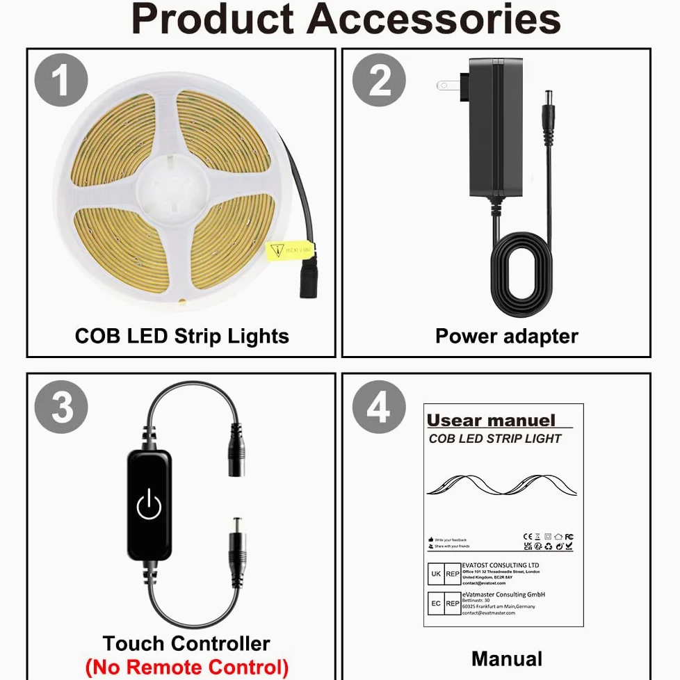 Striscia LED COB 3 Metri,Bianco caldo 2700K,24V LED COB con Controllo Dimmerazione Tocco,CRI90+,8mm Larghezza,con Alimentatore - Ideale per Cucina,Camera da Letto e Sfondo Televisivo