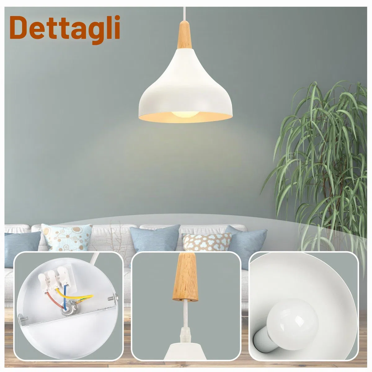 iDEGU 20CM Lampada a Sospensione Retrò LED Lampada a Soffitto in Legna Metallo Moderna Lampadario a Forma di Goccia Stile Scandinavo Plafoniera per Soggiorno Sala da Pranzo Cameretta (Bianco 1 Pezzo)