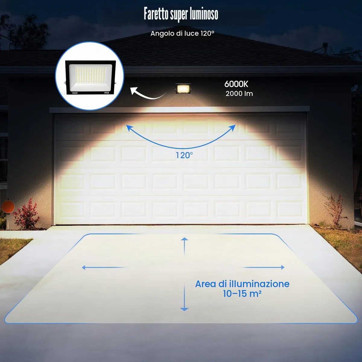 loyal Faretto LED da 150 W, 3000 K, 5000 lm, super luminoso, per interni, IP65, impermeabile, per esterni, per giardino, cortili, garage, bianco caldo [classe energetica F]