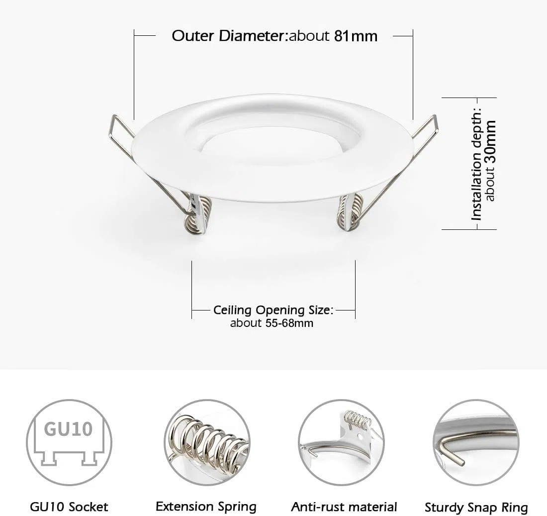 KYOTECH Cornice Faretto Incasso GU10 Portafaretto da Incasso Rotondo Bianco,Per GU10 alogeno e MR16, Faretti led da incasso per cartongesso incl.Portalampada,set da 10