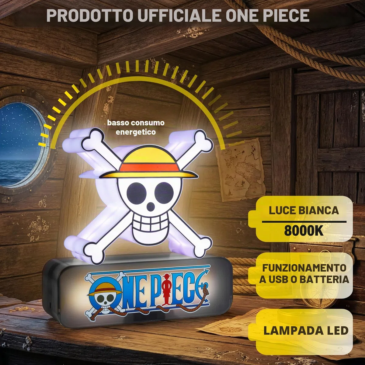 One Piece Skull 3D LED Lampada Bambini, Lampada da Comodino con 3 Livelli di Luminosità, USB o Alimentato a Batteria, Luce Notturna per Decorazione Della Camera da Letto, Regalo Anime (Multi 3D Skull)