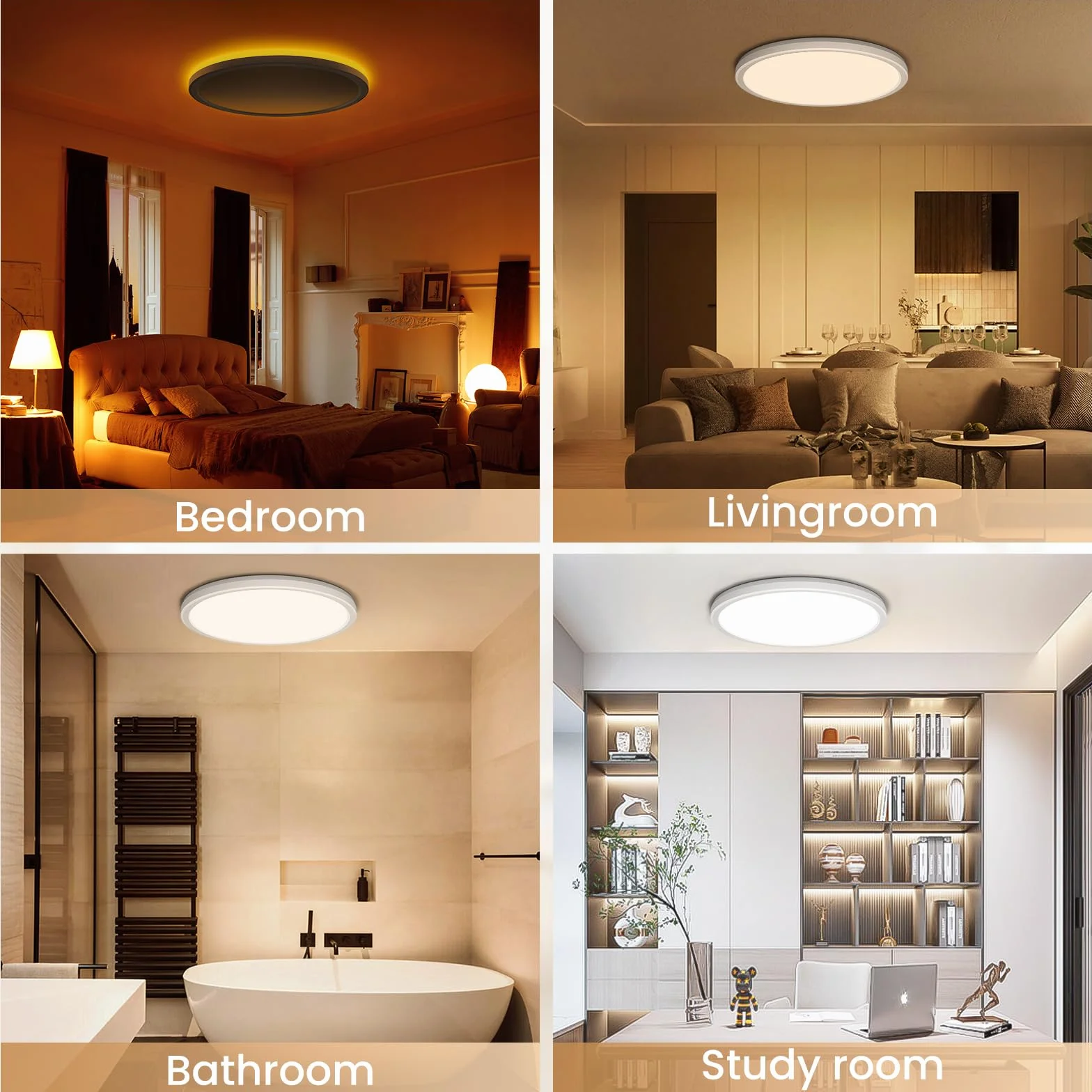 Plafoniera LED Soffitto Dimmerabile 24W, Plafoniere Lampada con Telecomando, Luce Notturna Dimmerabile 1800K, Pannello Dimmerabile 3000K-6500K per Camere da Letto, Camerette, Soggiorni, Ø30CM