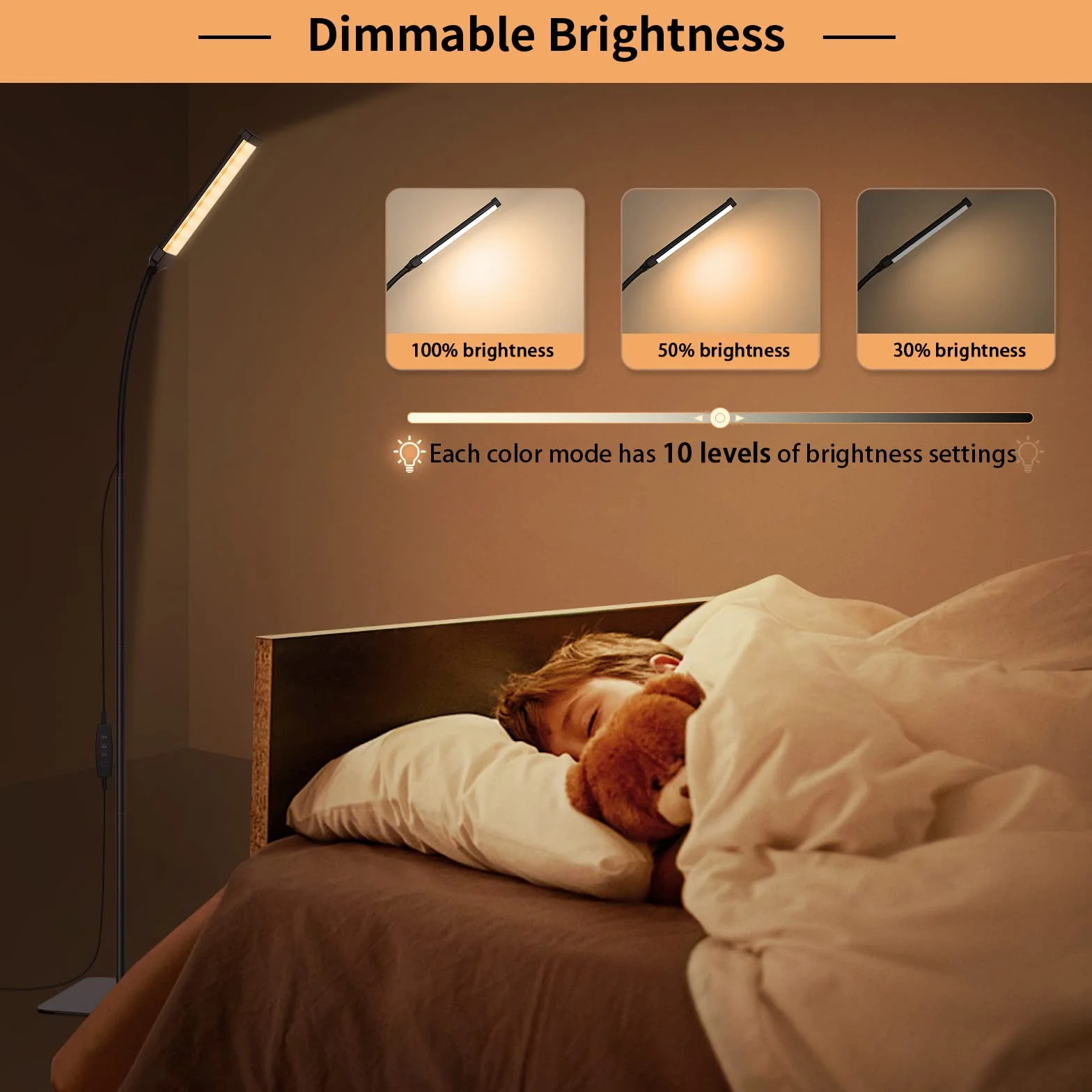 iFalarila Lampada da Terra 120 LED 10W, Piantana con 3 di Colore e 10 Luminosità, Lampada a Stelo Flessibile a Collo d'oca per Soggiorno, Camera da Letto, Ufficio(Nero)