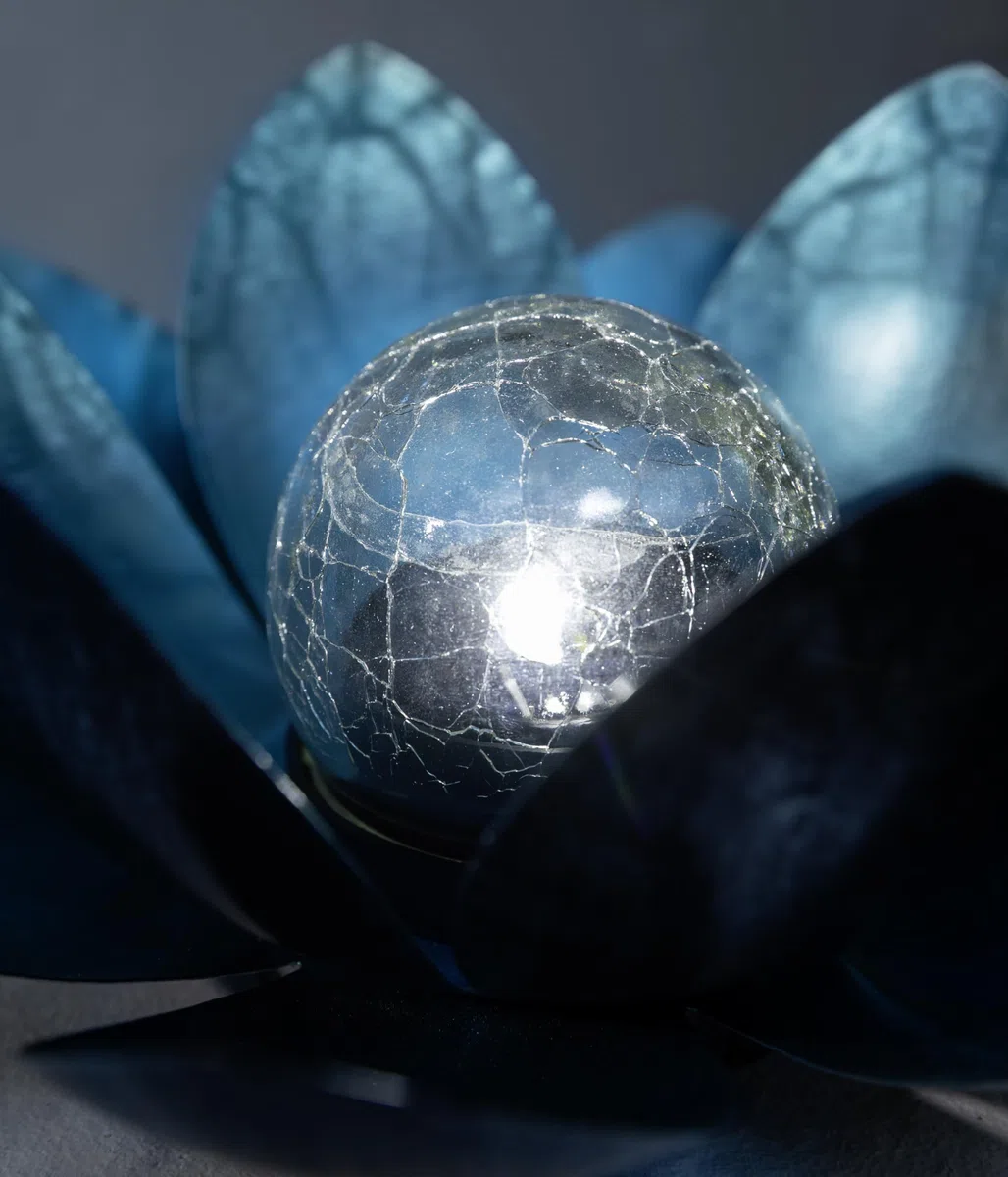 Dehner Lampada Solare Lotus | Decorazione Solare, Illuminazione da Giardino, Decorazione per Esterni, Metallo, Diametro 27,5 cm, Argento/Blu