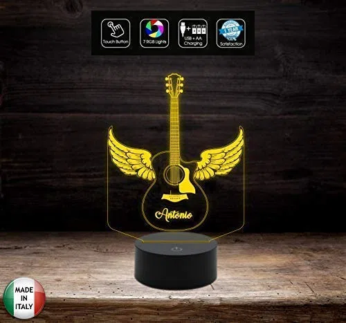 Idea regalo MUSICISTA Lampada led CHITARRA classica personalizzabile nome MUSICA