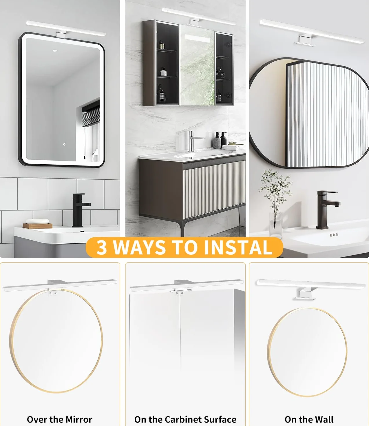 Lampada Bagno LED, 4000K 6000K Temperatura Bicolore, 40cm 12W Specchiera Bagno Impermeabile dello Specchio dell'alluminio con l'interruttore Cablaggio, Illuminazione Della Luci Specchio Mobile