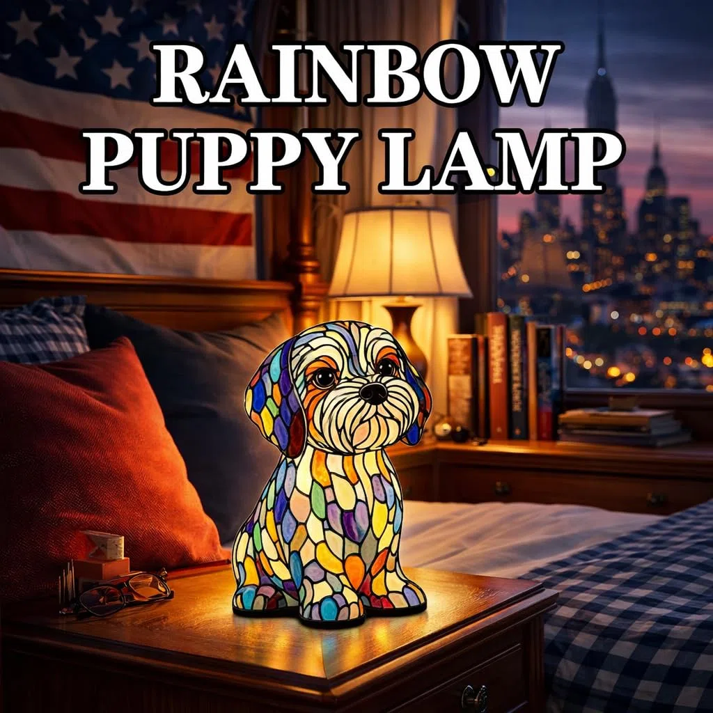 Rainbow Pup Lamp 3D Retro Stained Resin Small Dog Lamp USB Powered LED Night Light for Bedroom Desk Decorative Gift for Dog Lovers (#10)