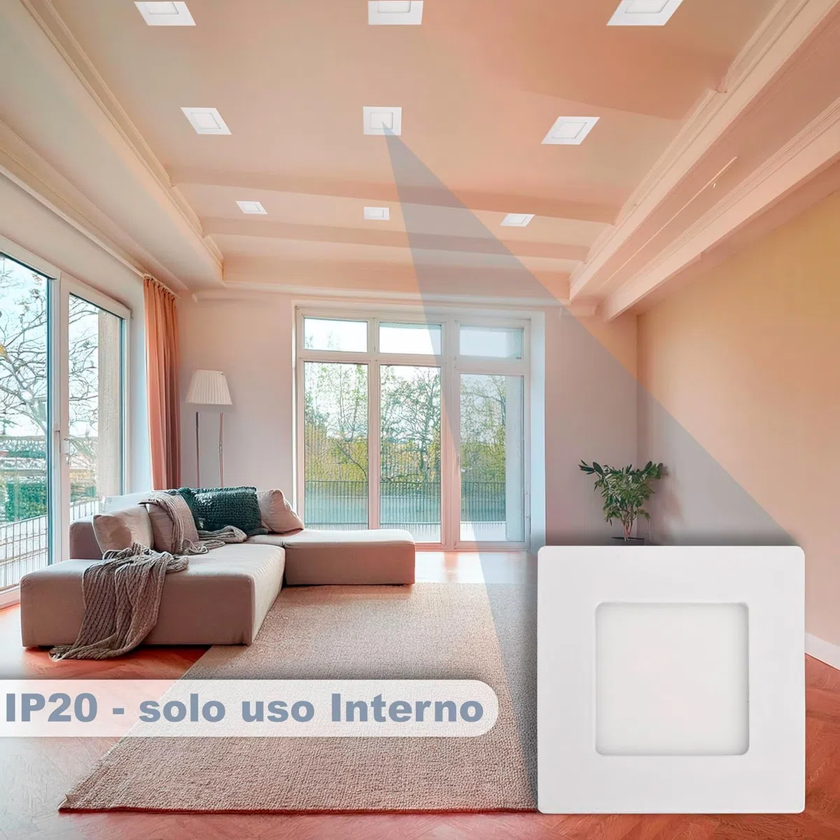 Faretto Led da Incasso Quadrato luce Bianca,(3,6,12,18,24W)-(luce calda, naturale, fredda), diametro foro da 75 a 285 mm ideale per soffitto, segnapassi, scale (3000K-4000K-6500K, [x2] 6 watt)