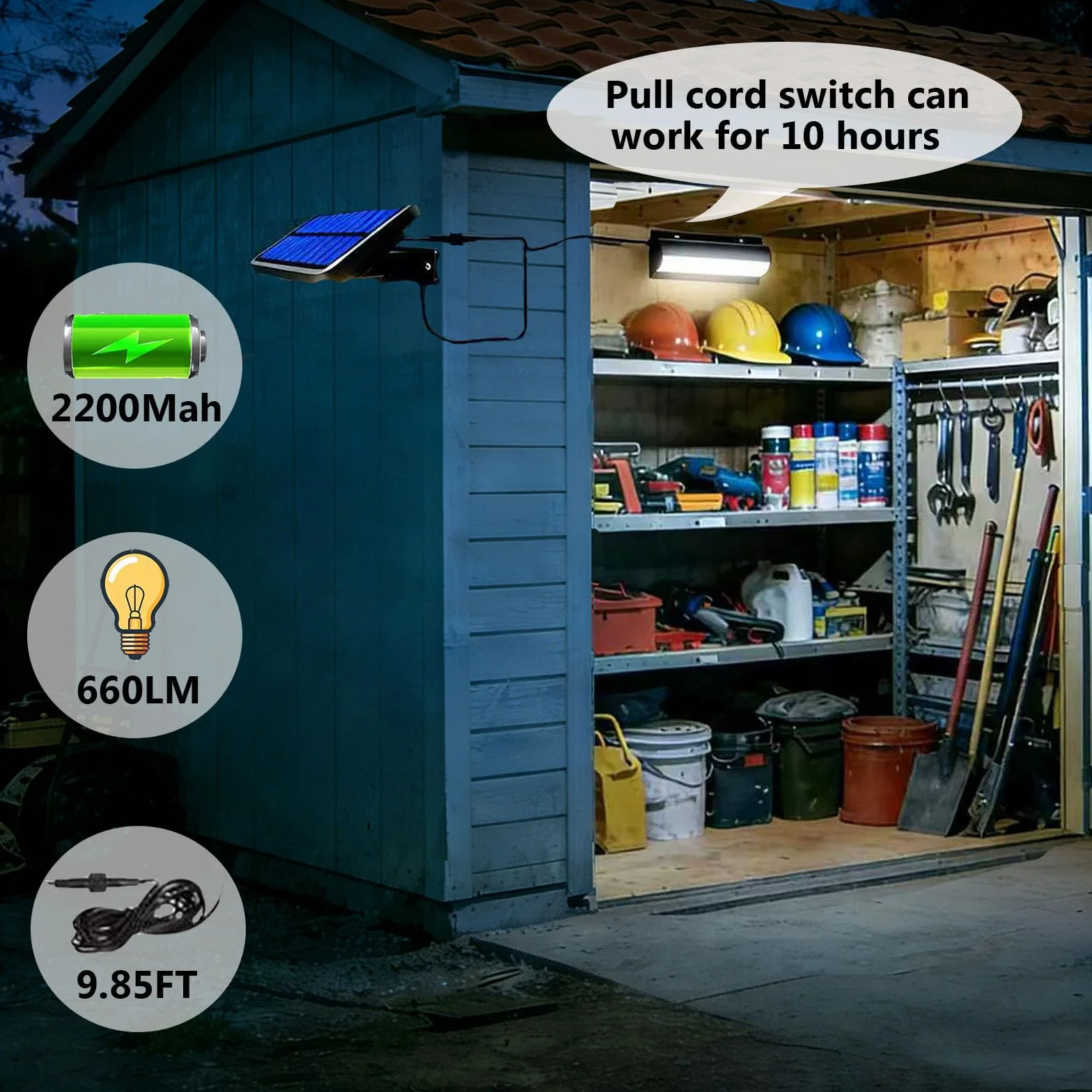 HEEYoo Lampada Solare per Interni ed Esterni, Lampada Solare a Sospensione Semplice Interruttore a Catenella, Lampadario Solare Impermeabile IP65, Adatta per Soggiorno, Gazebo, Garage