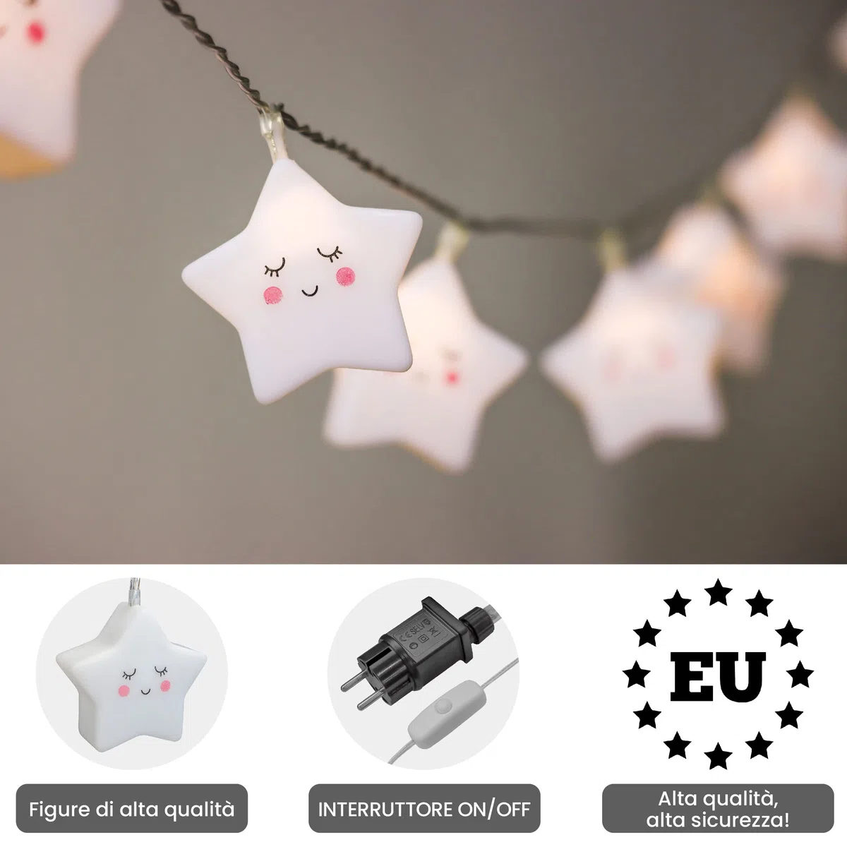 CozyHome Lucine led decorative stella per bambini - 6 metri & 20 LED in bianco caldo I Con spina I Per interni I Filo led decorative Fairy lights Lucette decorazioni Luci natale interno Luminose