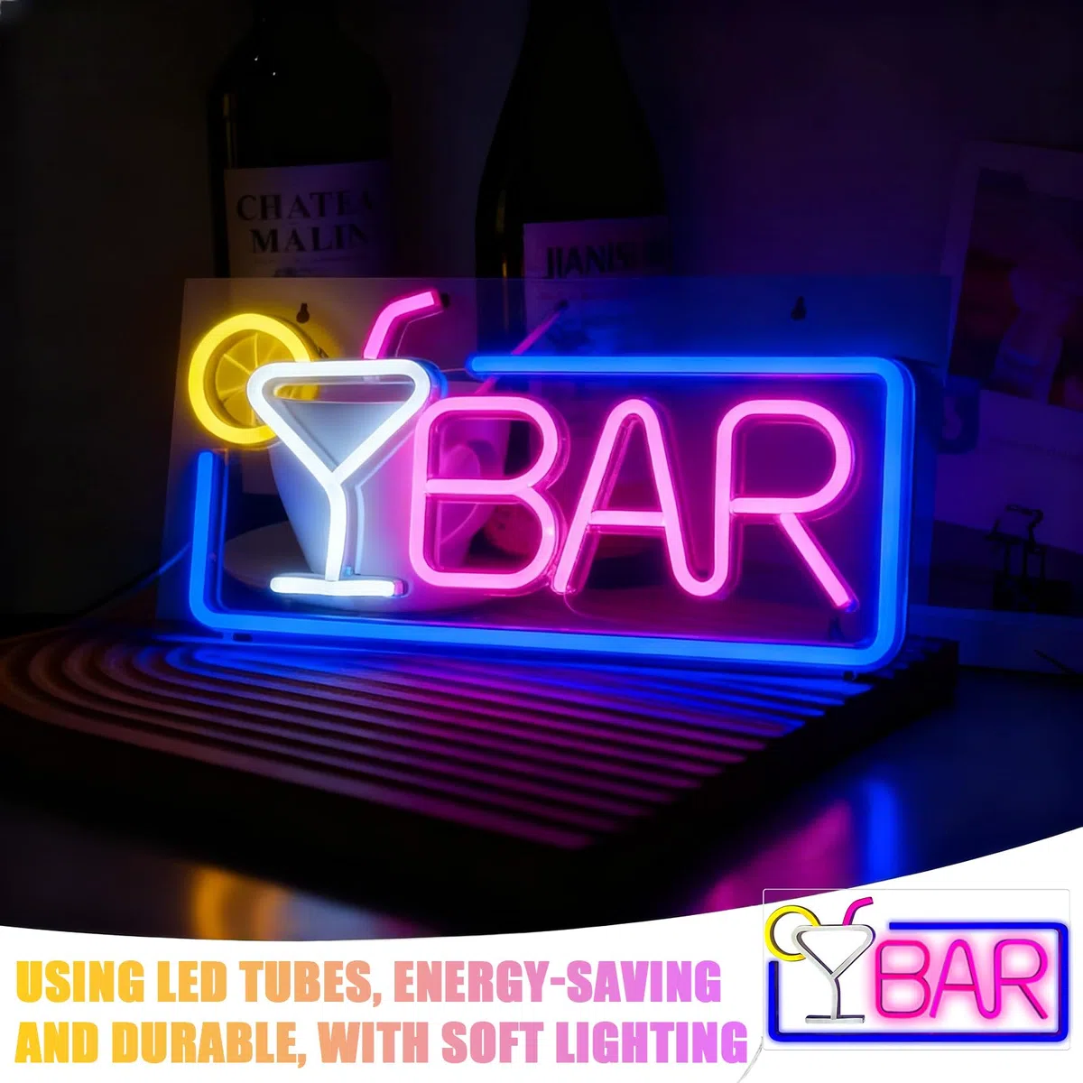Targa LED al neon, decorazione da parete, segnaletica luminosa bar Sign, in acrilico, per interni bar, pub, club, feste (42 x 22 cm)