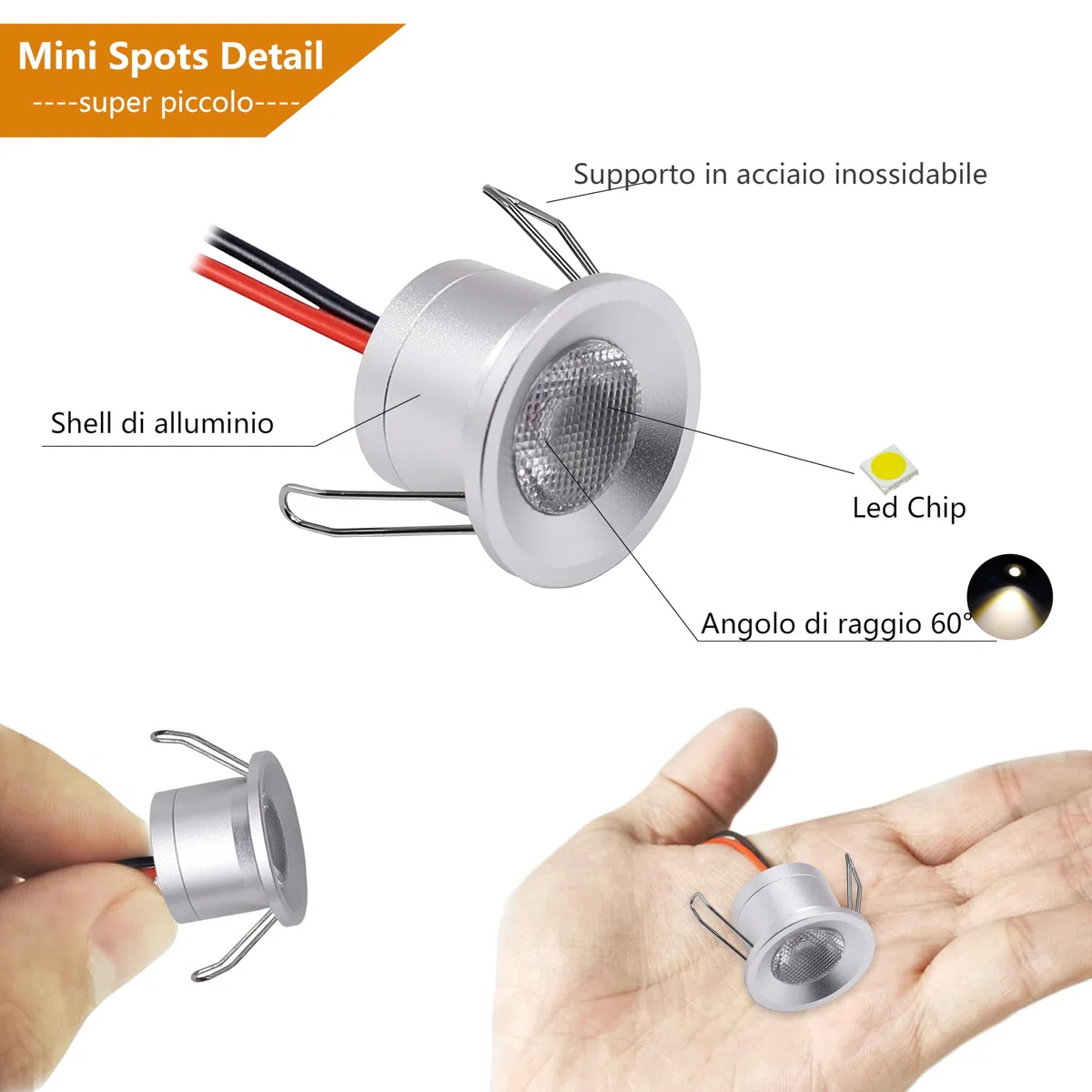 Set di 6 Faretti Led da Incasso per Cartongesso,2W Mini Faretti Led Soffitto,IP65 12V Faretto LED Ultrasottili 19mm,foro 25-28mm,faretti led Per Luci Cucina Bagno (Argento Bianco Neutro 4000K)