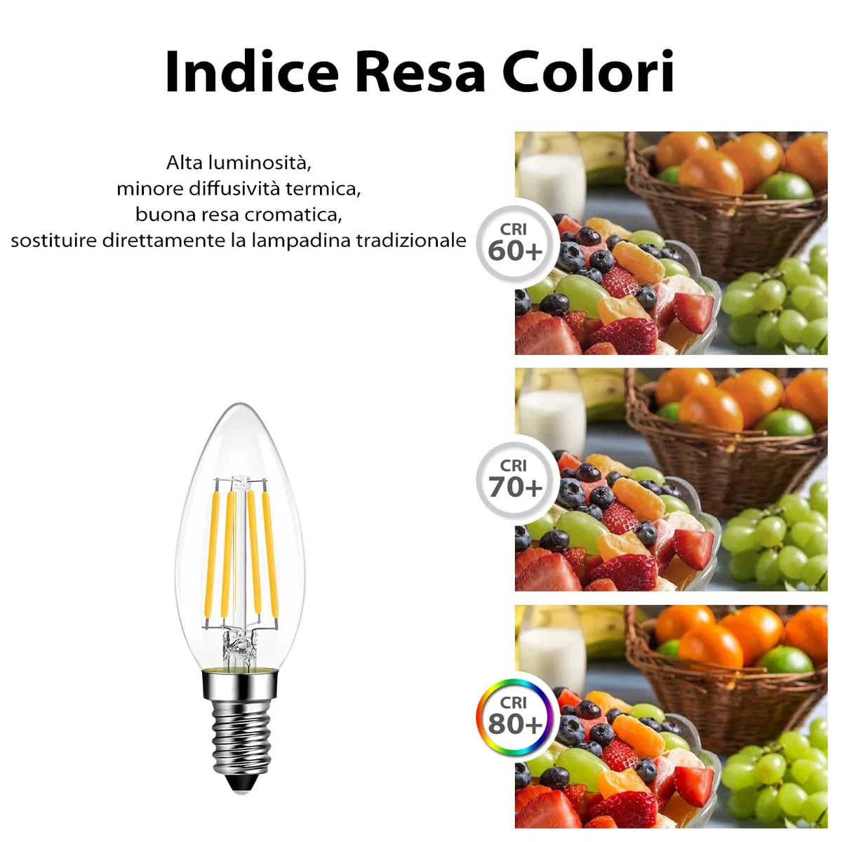 LVWIT Lampadine Filamento LED E14, Lampadina LED 5.5W Equivalenti a 60W, Lampadina 806 Lumen, Luce Bianca Calda 2700K, Forma a Candela C35, Stile Vintage Retro',Non Dimmerabile,Confezione da 6 Unità
