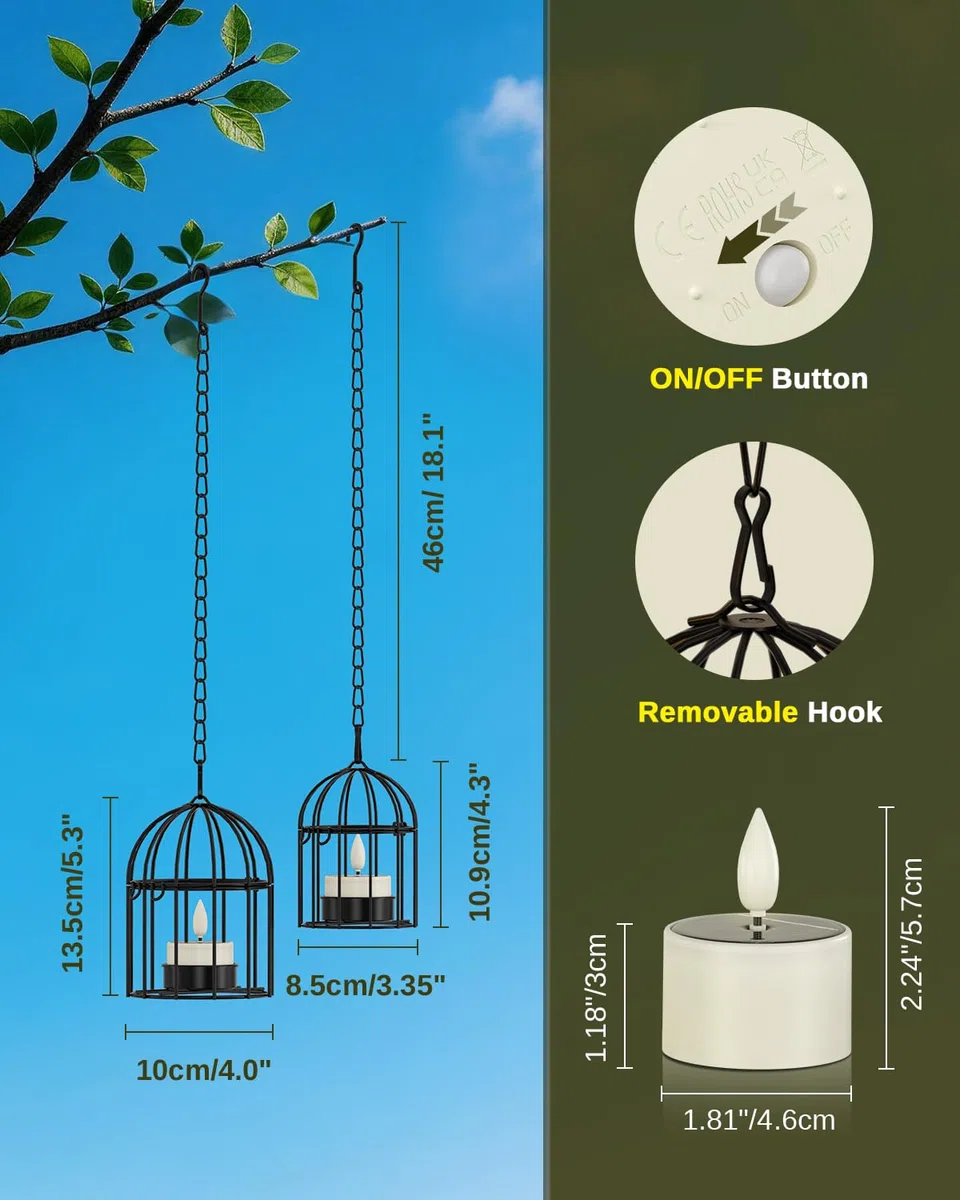 SoulBay Lanterne Appendi con Luminose Luci Solari a Tè - 4pz (2 Grandi, 2 Piccole) Luci da Giardino Solari Impermeabili per Albero Patio Recinzione Decorazione Giardino Casa – Lanterne Solari con