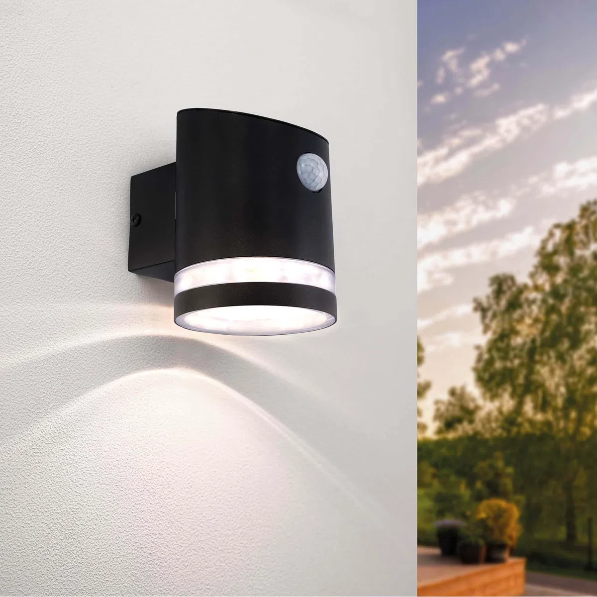 Ledvion - Lampada da Parete LED Solare con Sensore, 3000K, IP44, Nera, Elara, Lampada da Esterno, Luce Atmosferica, Illuminazione da Giardino