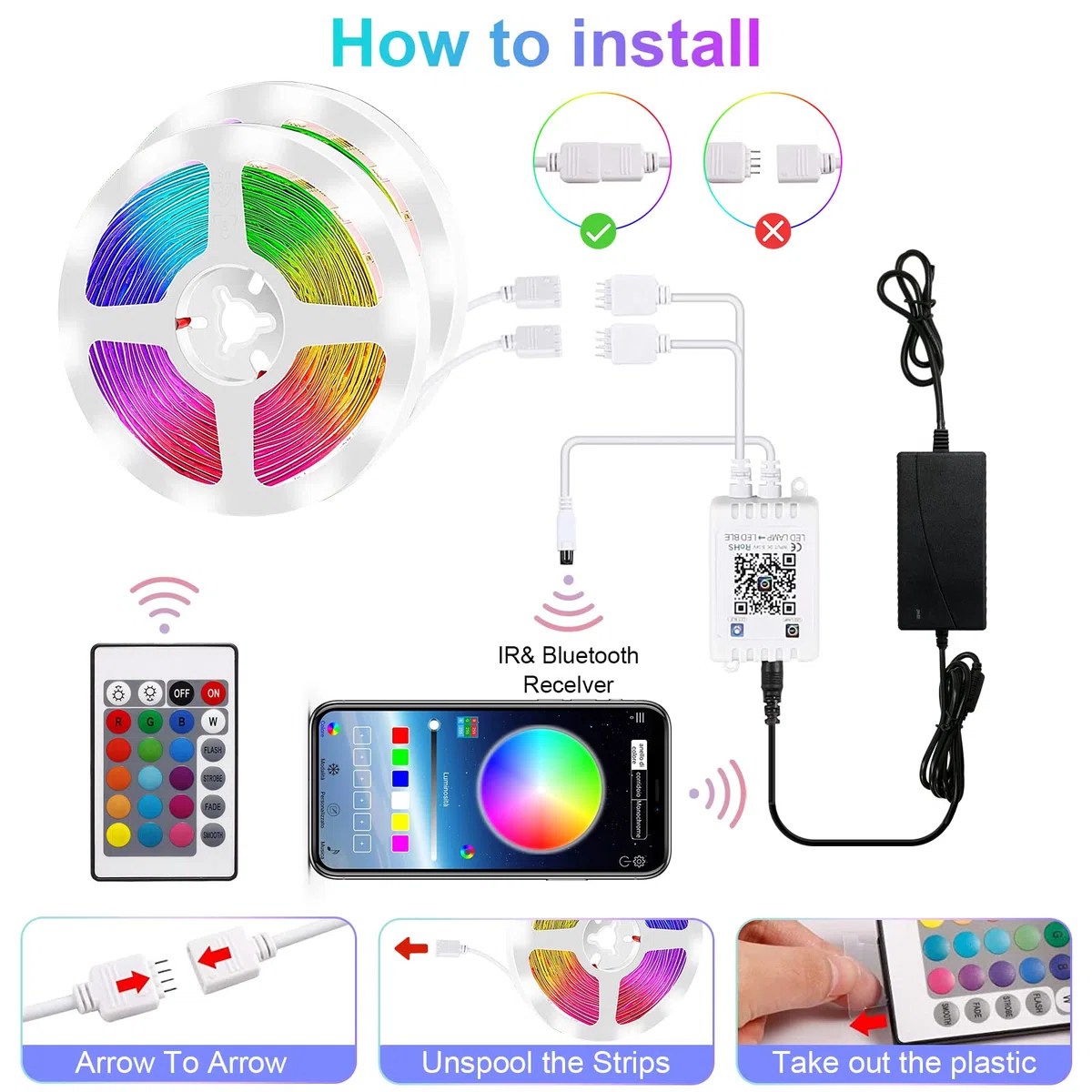 Striscia LED, 10M Impermeabile Strisce LED Luci LED RGB, Bluetooth Strisce LED con Controller App e Telecomando, Striscia Luminosa LED con Musica Sync per la Decorazione di Interni ed Esterni
