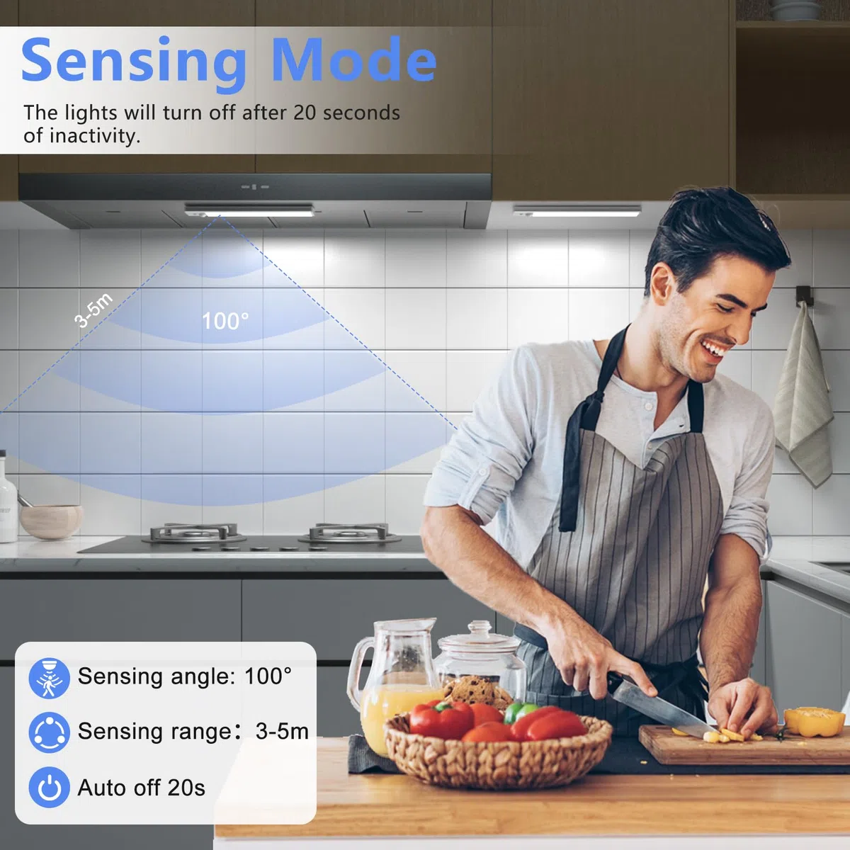 Led Sottopensile Cucina, 20.5CM Luce Led Sottopensile con Telecomando, 3000K-6500K Dimmerabile Luci LED Cucina con Sensore di Movimento per Armadio Scale Corridoio, 3 Pezzi