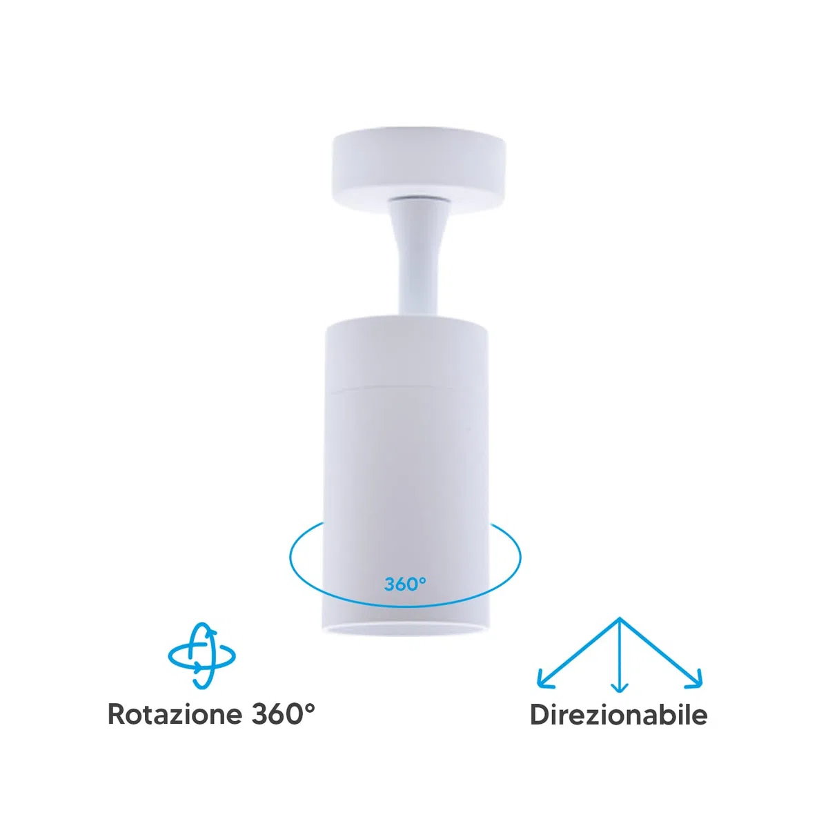 Eurekaled Portafaretto da soffitto o parete GU10 - Faretto spot orientabile 360° con fascio direzionabile - Lampadina intercambiabile - Per soggiorno, cucina, corridoio - IP20 (Bianco)