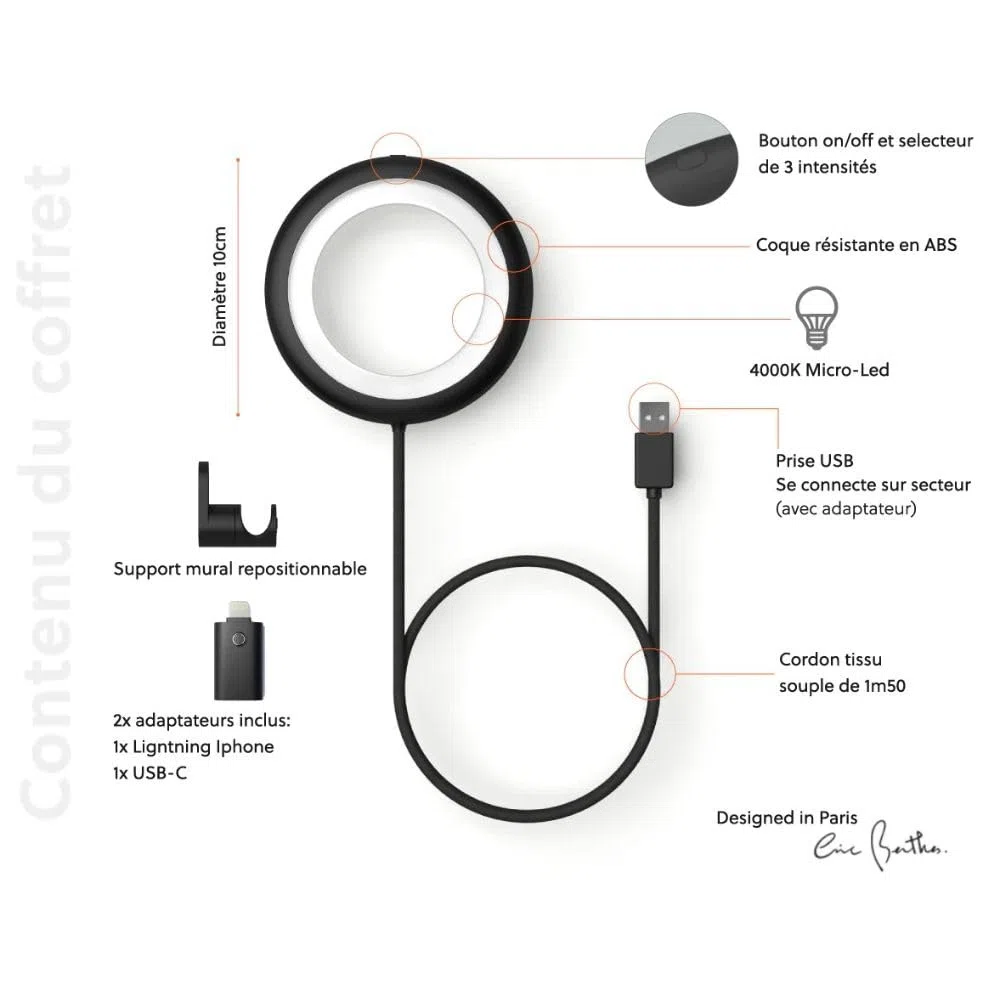 Lampada da Lettura Bily Verde Kaki, LED con 3 livelli di luminosità, Ultra leggera, Funziona senza batterie né pile, Alimentazione USB, Smartphone