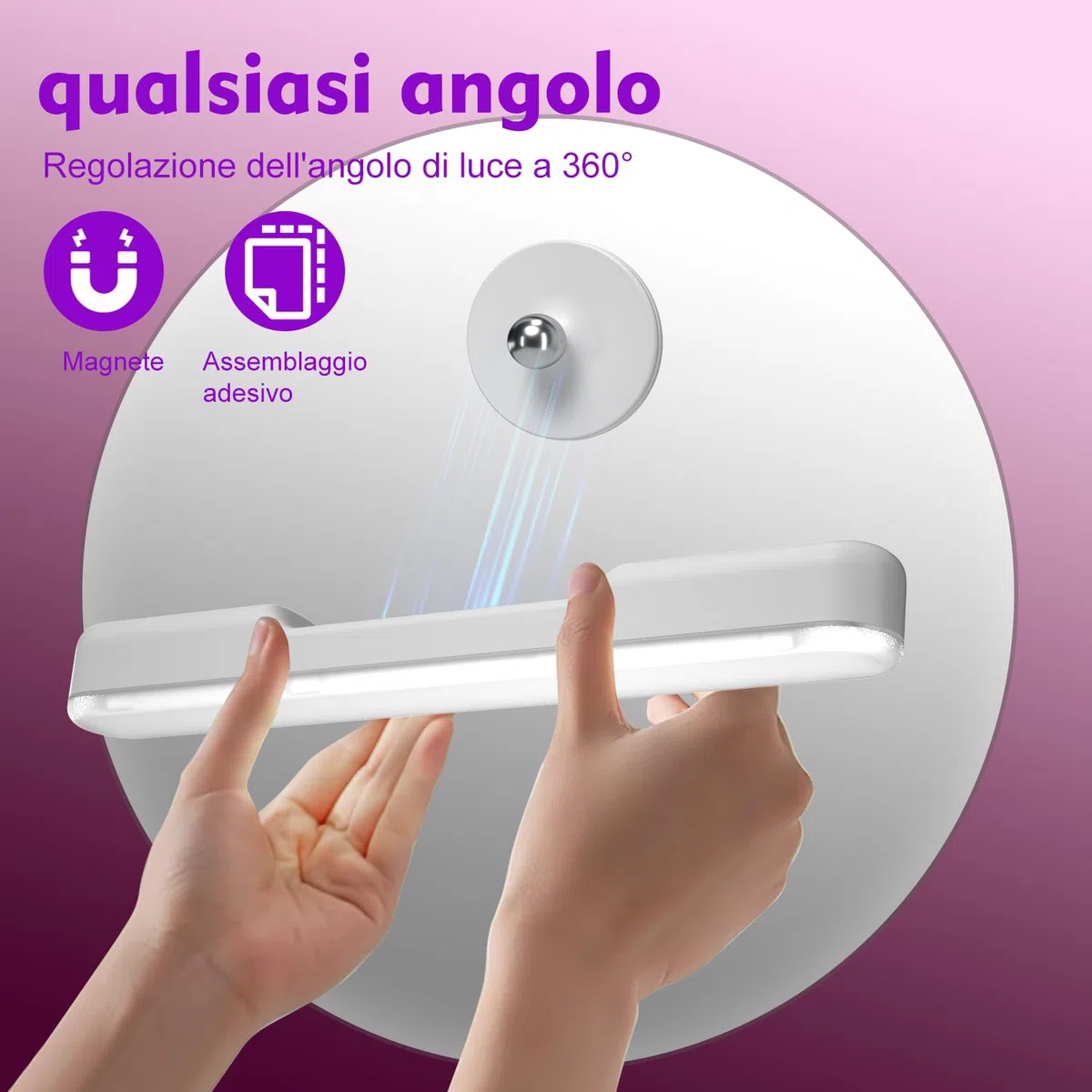 Luci Per Specchio Da Trucco Con Luci LED a 4000mAH Batteria, Dimmerabile Luci Specchio Make Up Illuminazione Senza Fili, Girevole Staccabile 360° Specchiera Trucco, Specchio Bagno Con Luce