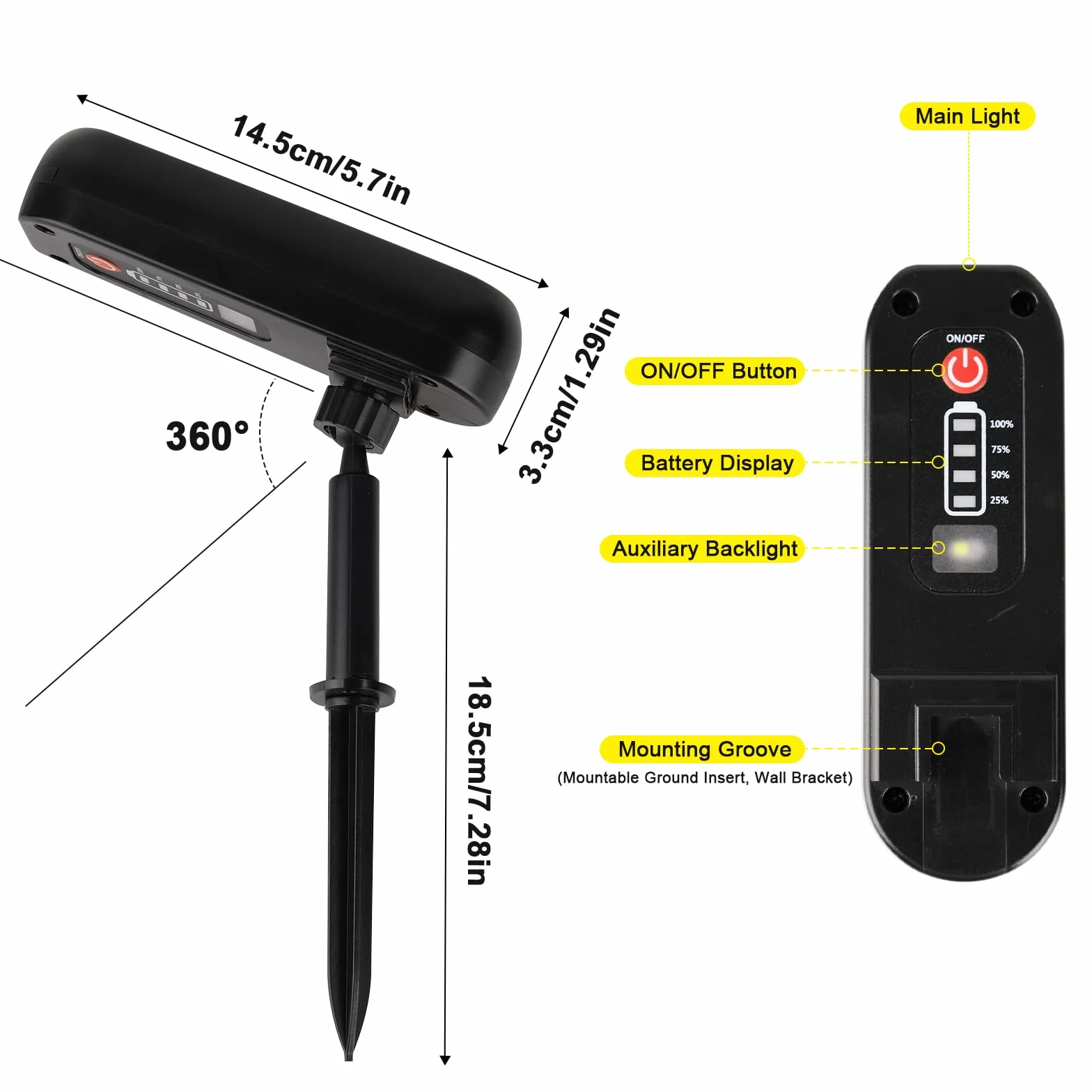 T-SUN 4 Pezzi Faretti Solari, 3000K Faretti Solari da Esterno Regolabile, 2 Modalità Lampada da Giardino Solare, Impermeabile IP65 Potenti Luci Da Esterno Giardino per Alberi, Giardini, Strade, Prati