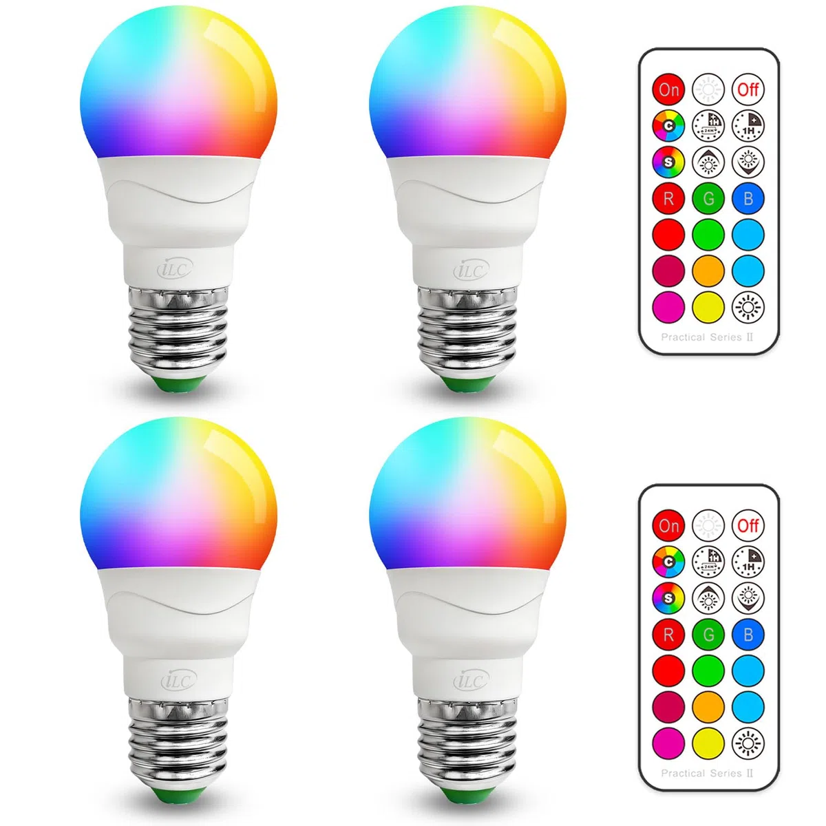 iLC Lampadina Colorata LED, Equivalente 40W, E27 12 Colore RGB 5 Watt Bianco Caldo (2700K) Edison Telecomando (Confezione da 4)