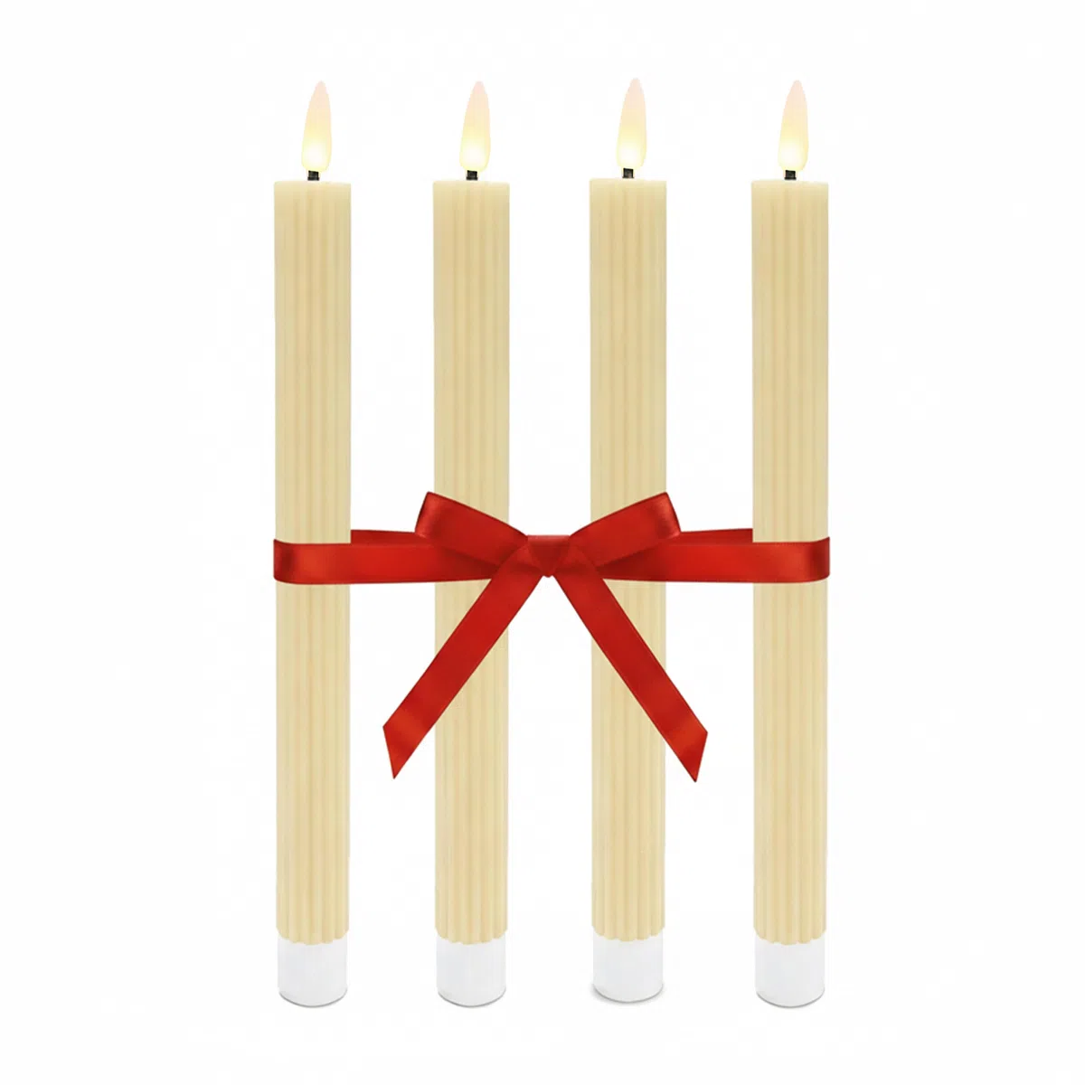 Relaxdays Candele a LED a Stelo, Set da 4, Fiamma tremolante, Cera Vera, Senza Fiamma, Beige, 25x2 cm