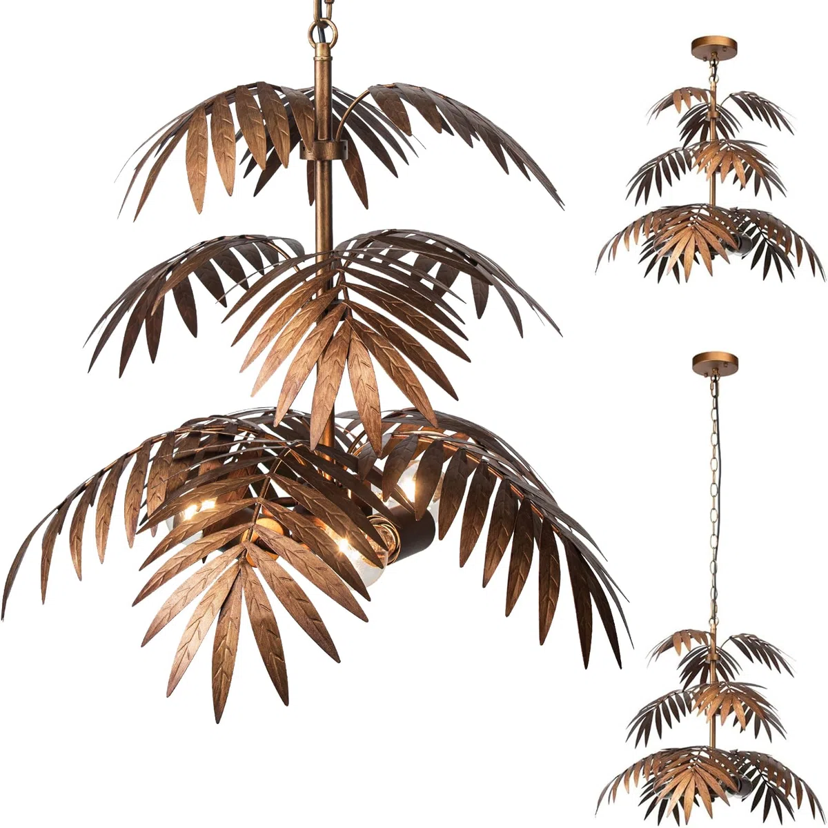 Retro Tropical Coconut Leaf Chandelier LED Scandinavian Tree Branch Iron Ceiling Light Home Decoration Lamps and Lanterns Hotel Club Decoration Lamps and Lanterns