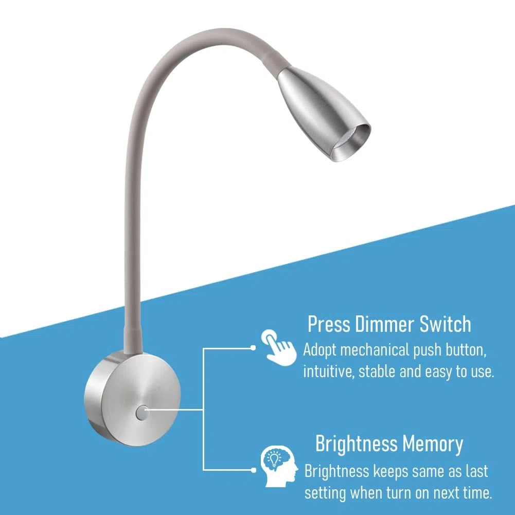 acegoo Lampada da Lettura 12V Camper Caravan LED Dimmerabile 3200K DC12-24V con Caricatore Rapido USB, Flessibile e Collo D'Oca per Furgone Barca Camion Illuminazione Interna (Nichel Spazzolato)