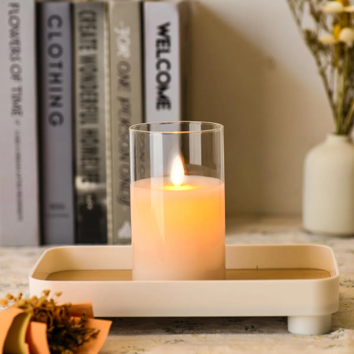 FiiMoo Candele LED Ricaricabile, 2 Pezzi, Candele USB Ricaricabili, Candele Batteria, Candele LED Senza Fiamma, Candela in Vetro con Telecomando Per Natale, Festa, Vacanze, Hotel Decorazione-12.5cm