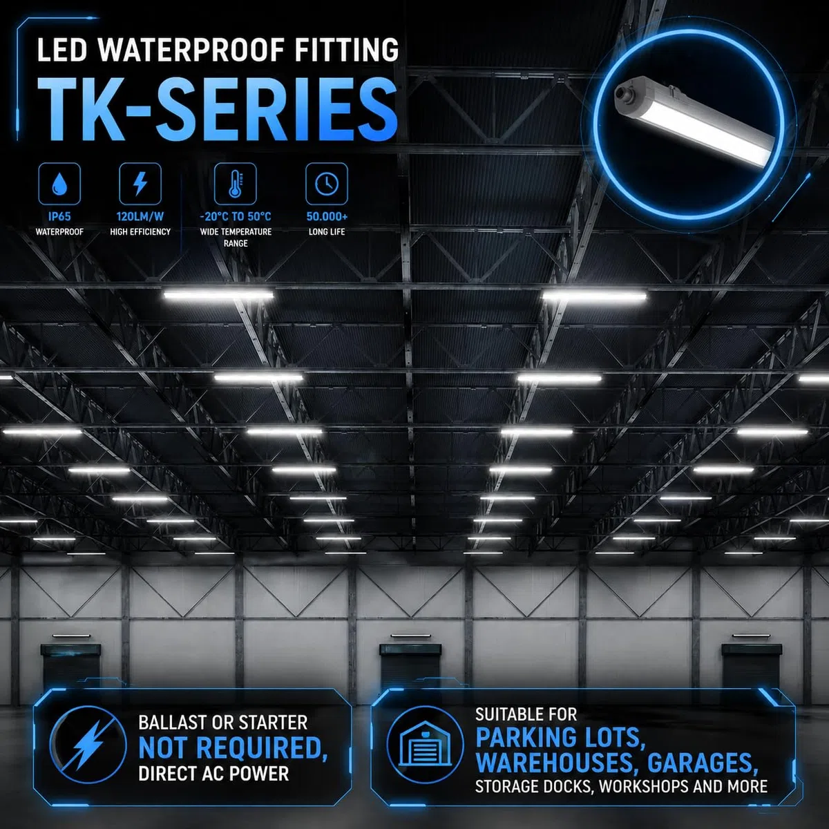 V-TAC Plafoniera LED Impermeabile 120 CM - [CREE LED - TK-SERIES ] - 36W - Lampada da Esterno IP65 per Soffitto e Parete - 4320 Lumen - PC BODY - Garage, Negozio, Magazzino - Luce Naturale 4000K