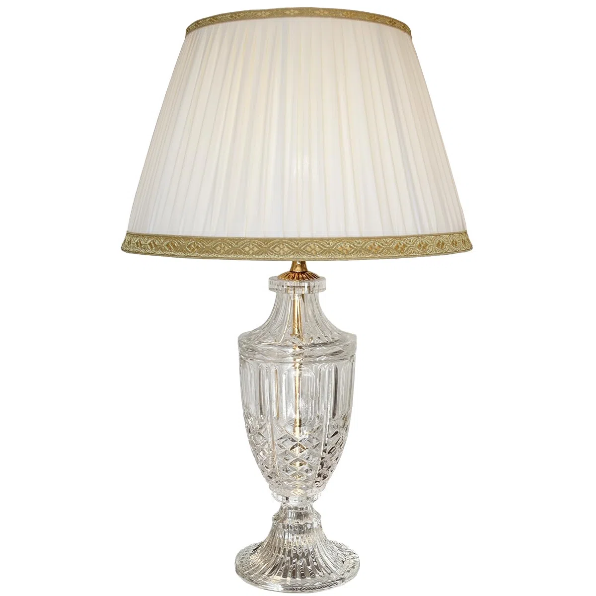 Generico LUCECLASS - Lampada da tavolo classica in puro cristallo e ottone con paralume seta plissé, lume classico elegante di lusso per salotto, salone, hotel, contract