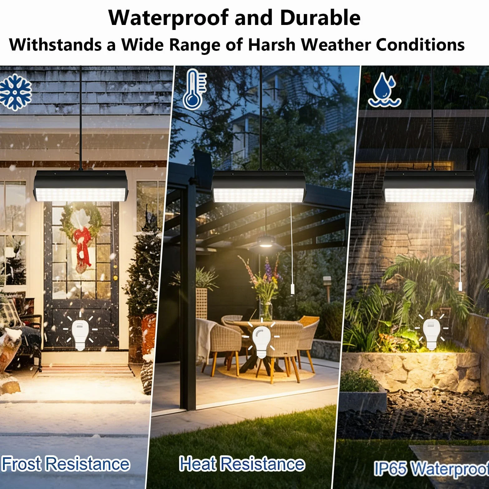 HEEYoo Lampada Solare per Interni ed Esterni, Lampada Solare a Sospensione Semplice Interruttore a Catenella, Lampadario Solare Impermeabile IP65, Adatta per Soggiorno, Gazebo, Garage