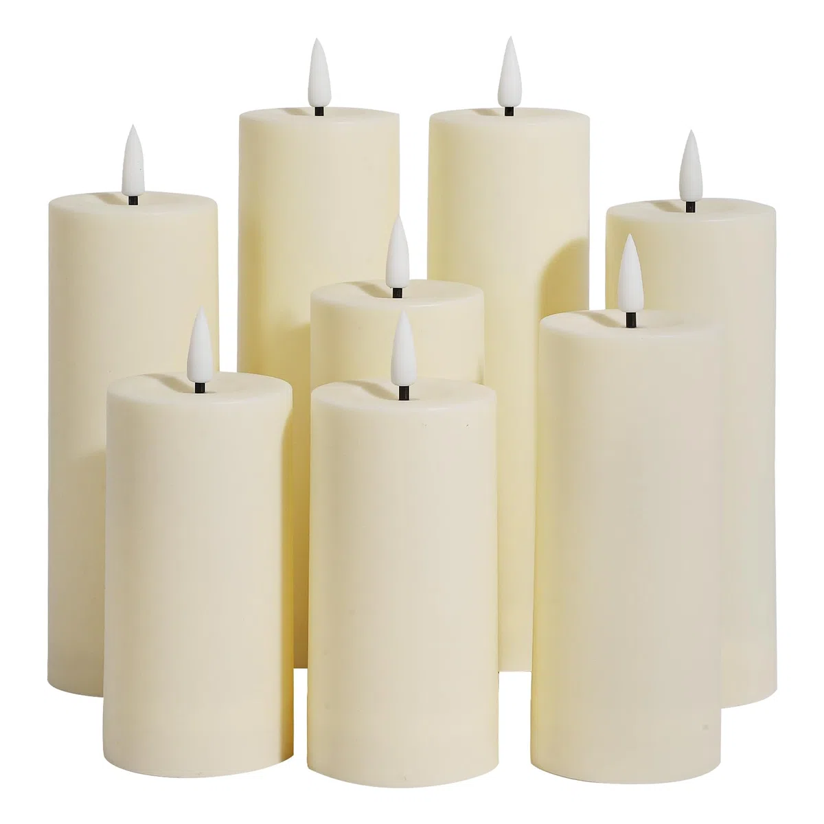 Ketom 8 Pezzi Candele LED Fiamma Oscillante, Candele Finte a Batteria con Telecomando e Timer, Avorio Pilastro Impermeabile Luci Senza Fiamma, D5,5cm, Altezza 13/15/17/20cm, Pile Non Incluse