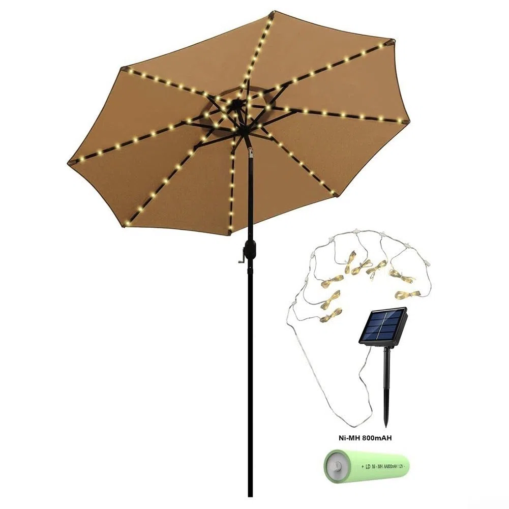 Ombrellone da Patio con LED a Energia Solare, Luci per Parasole a Energia Solare, Striscia Luminosa per Ombrellone da Giardino con Luce Colorata per Patio e Spiaggia (Bianco Caldo)