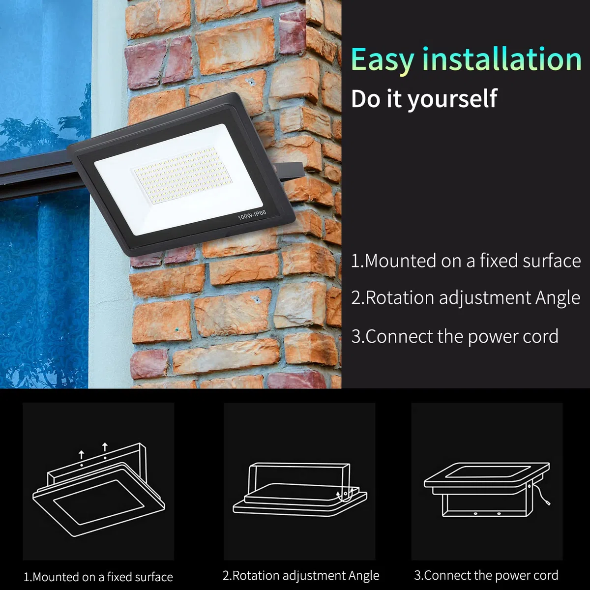 Faretto LED da Esterno 100W, 10000LM Superright Faro Led Esterno, IP66 Impermeabile 3000K Bianco Caldo Faretti Led Esterno per Giardino, Garage, Cortile, Terrazza