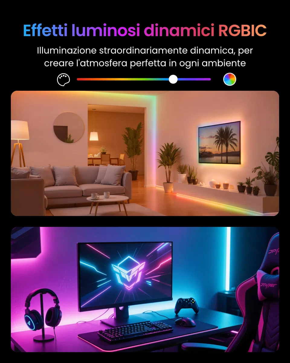 SwitchBot RGBICWW Striscia LED 5M, 72 LEDs/m Matter Luci LED Compatibili con Apple Home, Alexa, Google Home, 16 Milioni di Colori, Sincronizzazione Musicale, Smart Luci LED Camera da Letto, Cucina