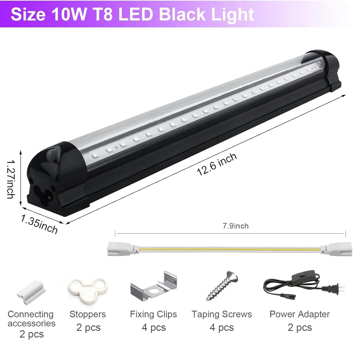 2 Pezzi LED Lampada UV 10W Luce Nera UV Portatile Tubo luminosa Ultravioletti 395 nm Blacklight per Halloween Natale Disco DJ Body Art Stanza Fluorescente Neon Party Club Pigmenti reattivi