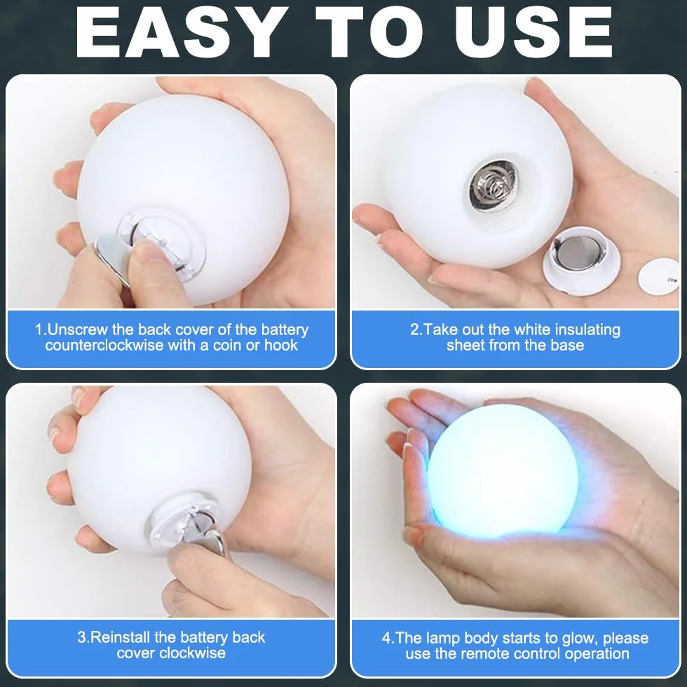 Palla Luminosa per Piscina, 4 Pezzi Luci Galleggianti per Piscina con Telecomando, Impermeabili Luci per piscina LED Fuori Terra, Lampada Sfera Giardino per P-iscina Laghetto Giardino