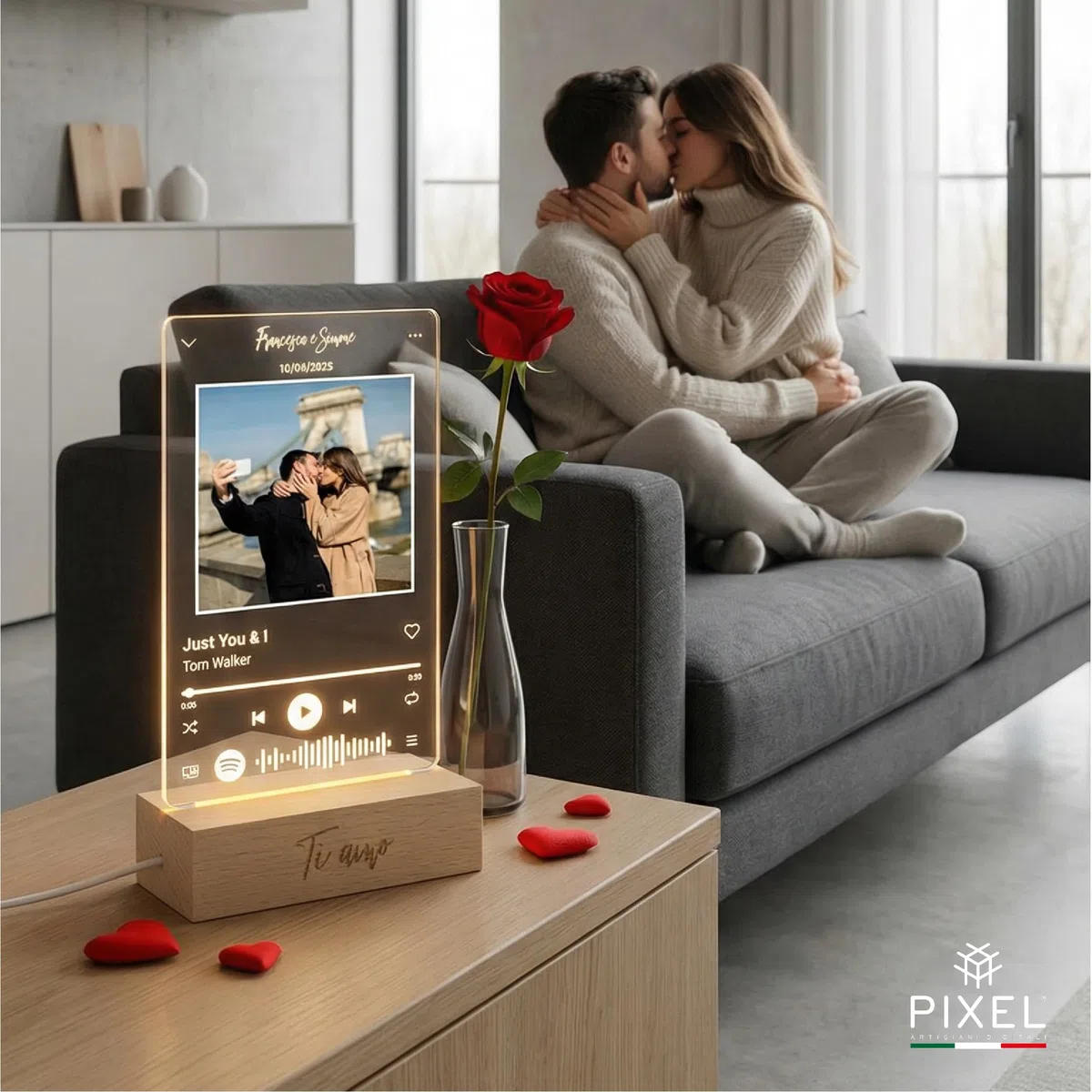 Pixel Artigiani Digitali - Targa Spotify Personalizzata con Lampada LED - Regalo San Valentino, Anniversario, Compleanno per Lui e Lei - Idea Regalo per Papà, Festa del Papà, Compleanno